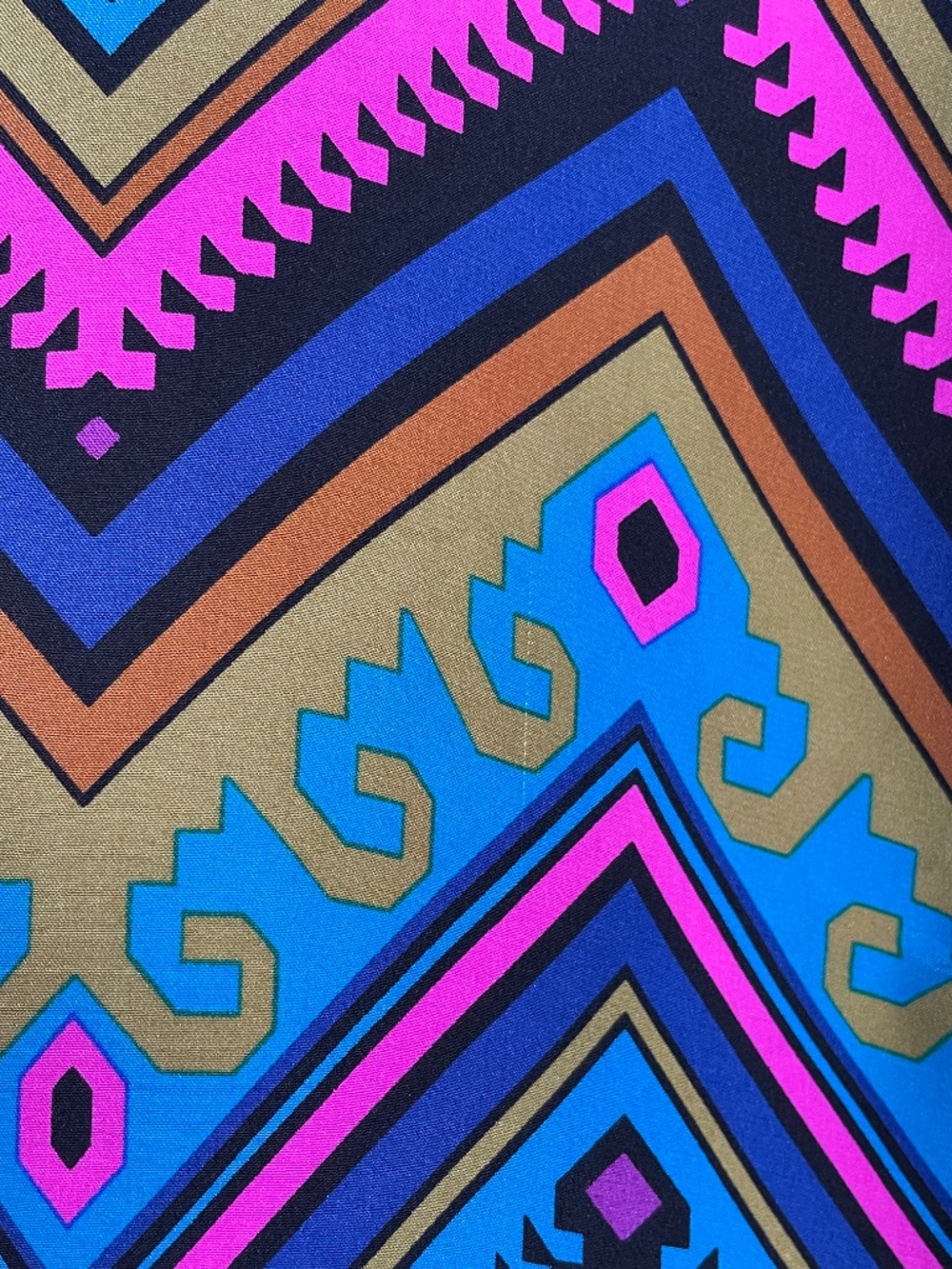 Alice & Trixie Silk Chevron Dress S Neon Pink Blue Zig Zag Leather Trim Mini - Picture 8 of 9